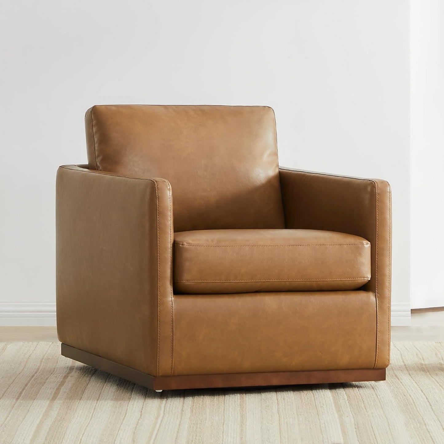 Swivel Accent Chair FauxLeather SaddleBrown Armchair LivingRoom