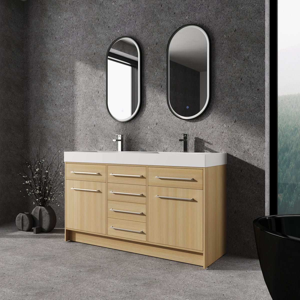 60" Freestanding Bathroom Vanity with Double Resin Sink
