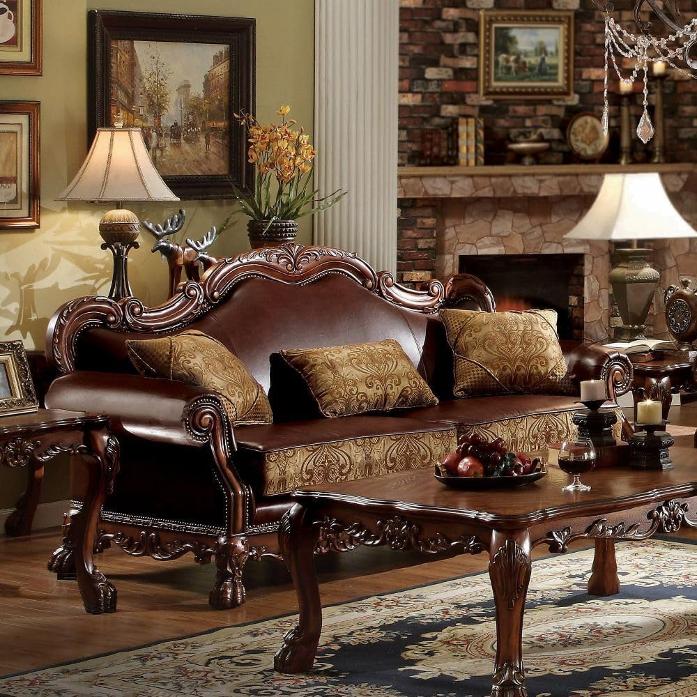 Three-Piece Living Room Set Cherry Oak Sofa Loveseat Chair