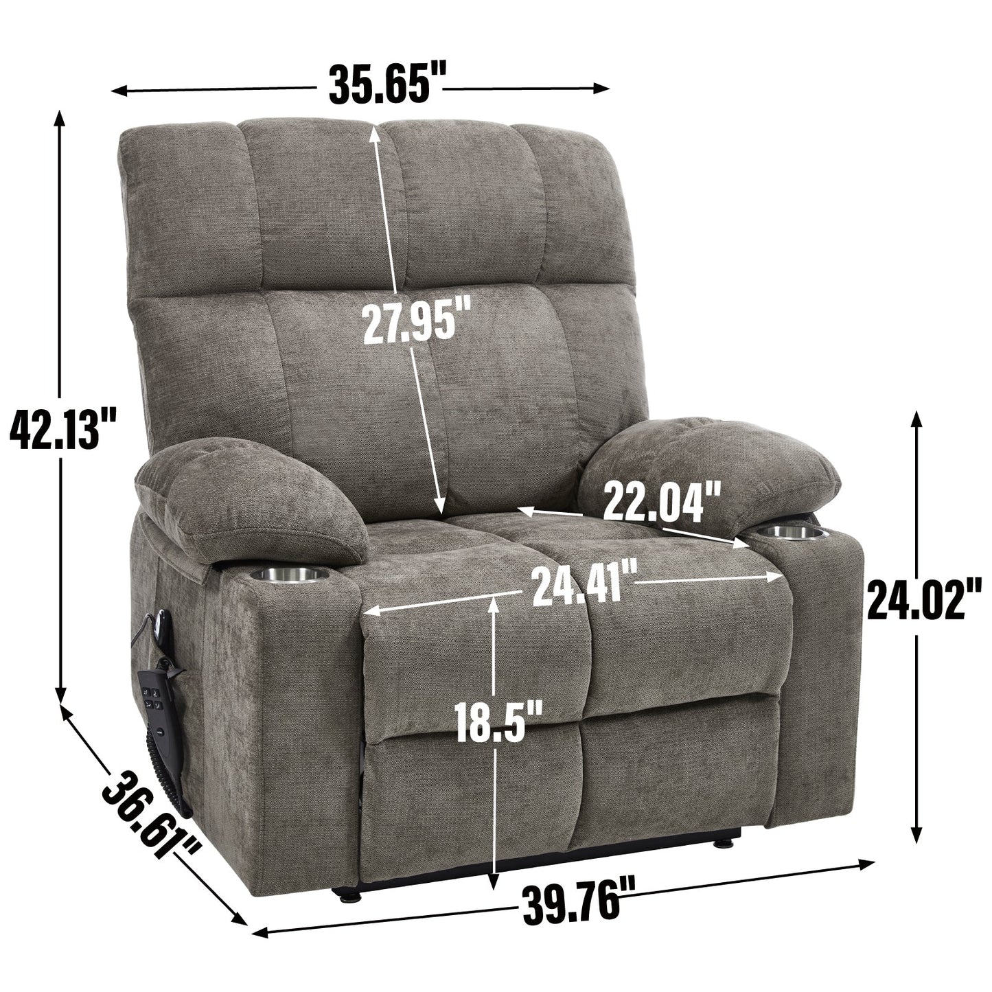 Brown Dual Motor Infinite Position Up to 350 LBS Chenille Power Lift Recliner Chair, Heavy Duty Motion Mechanism with 8-Point Vibration Massage and Lumbar Heating, Dual Cup Holders