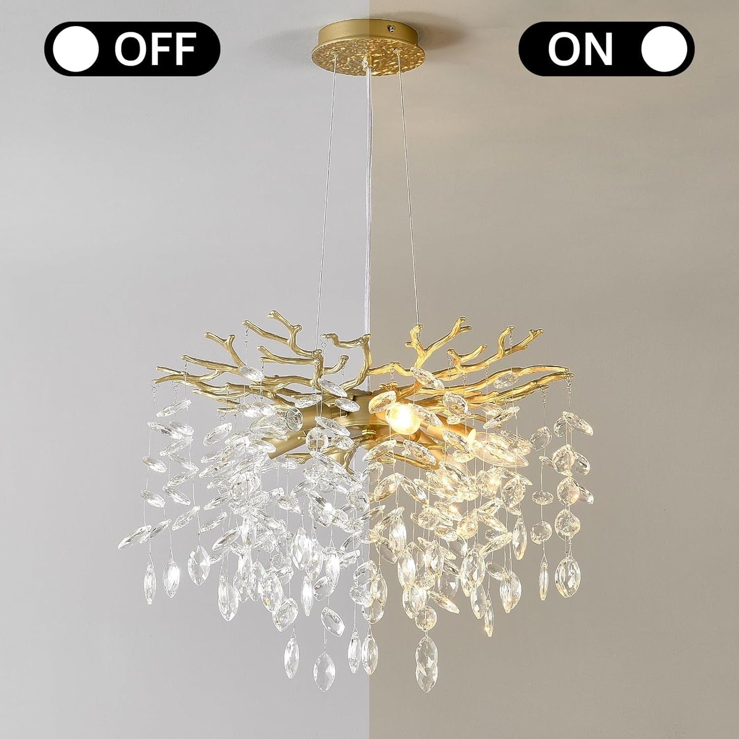 Gold Crystal Tree Branch Chandelier 18 Inch K9 Crystals