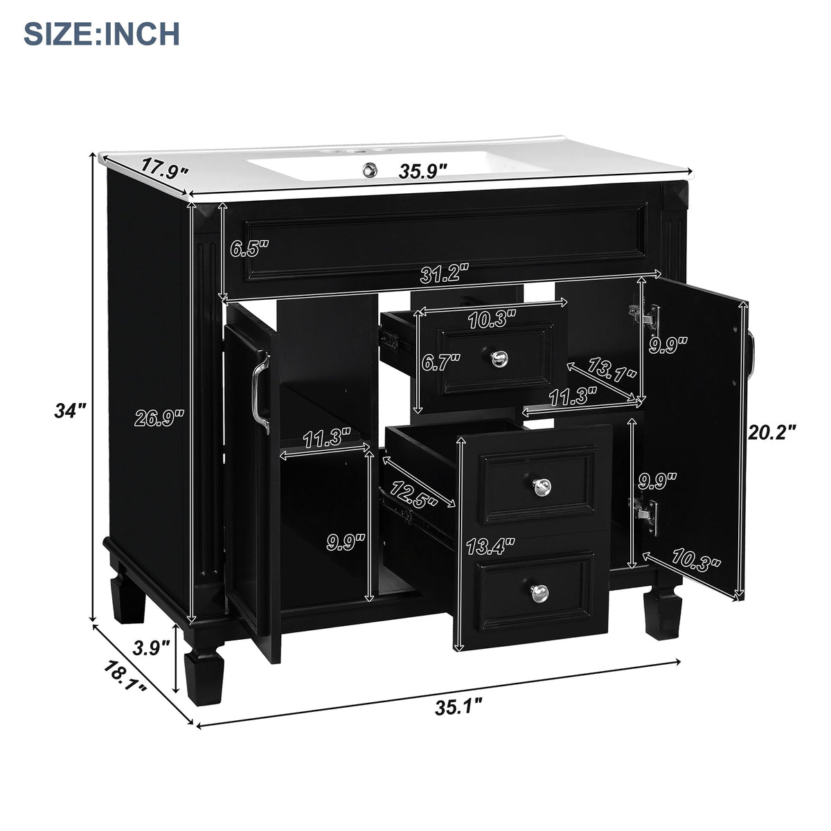 36" Bathroom Vanity with Top Sink