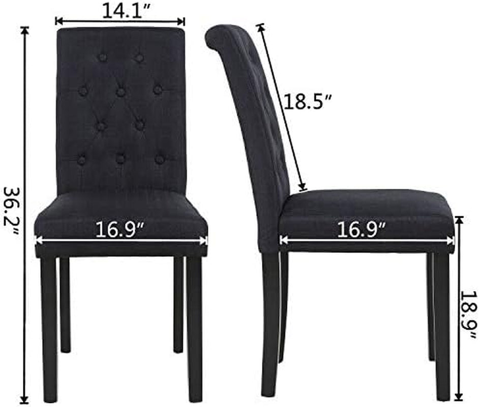 Two Upholstered Fabric Dining Chairs Button Tufting Black