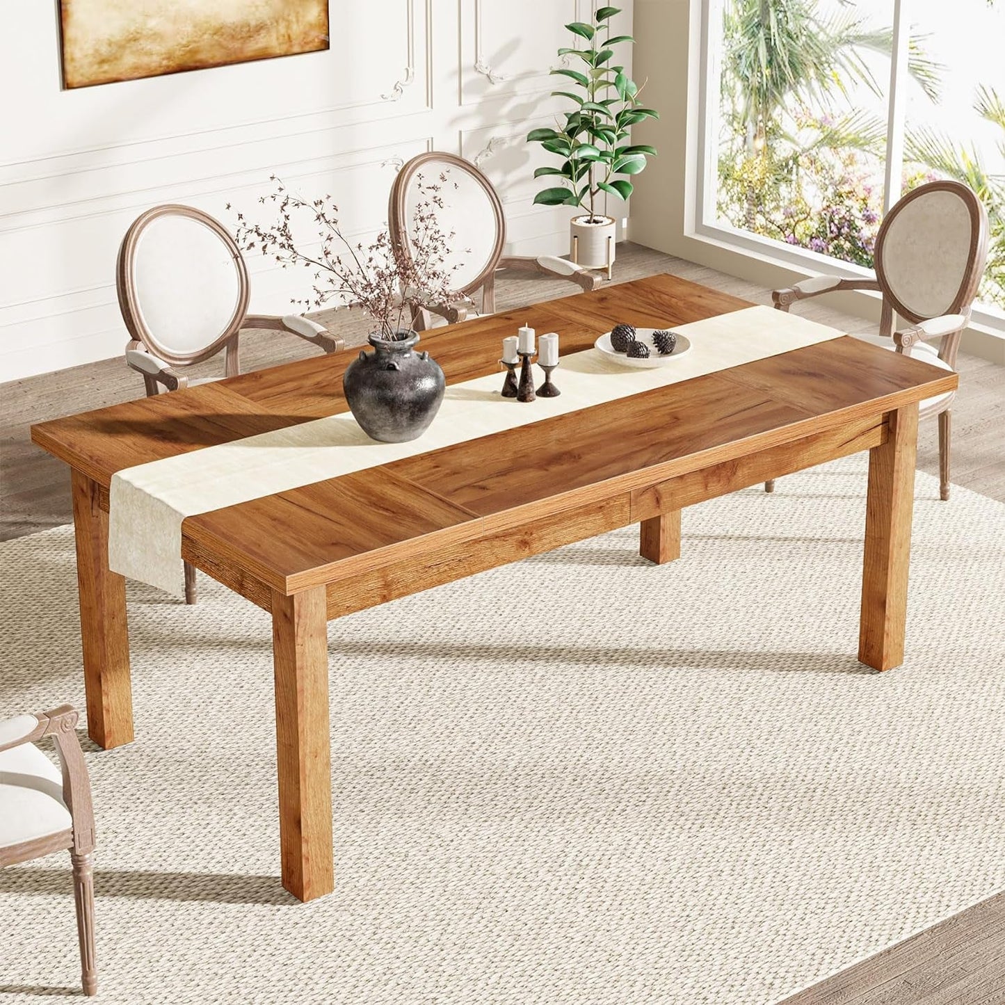 70.87 Inch Wood Dining Table Farmhouse Thickened Legs