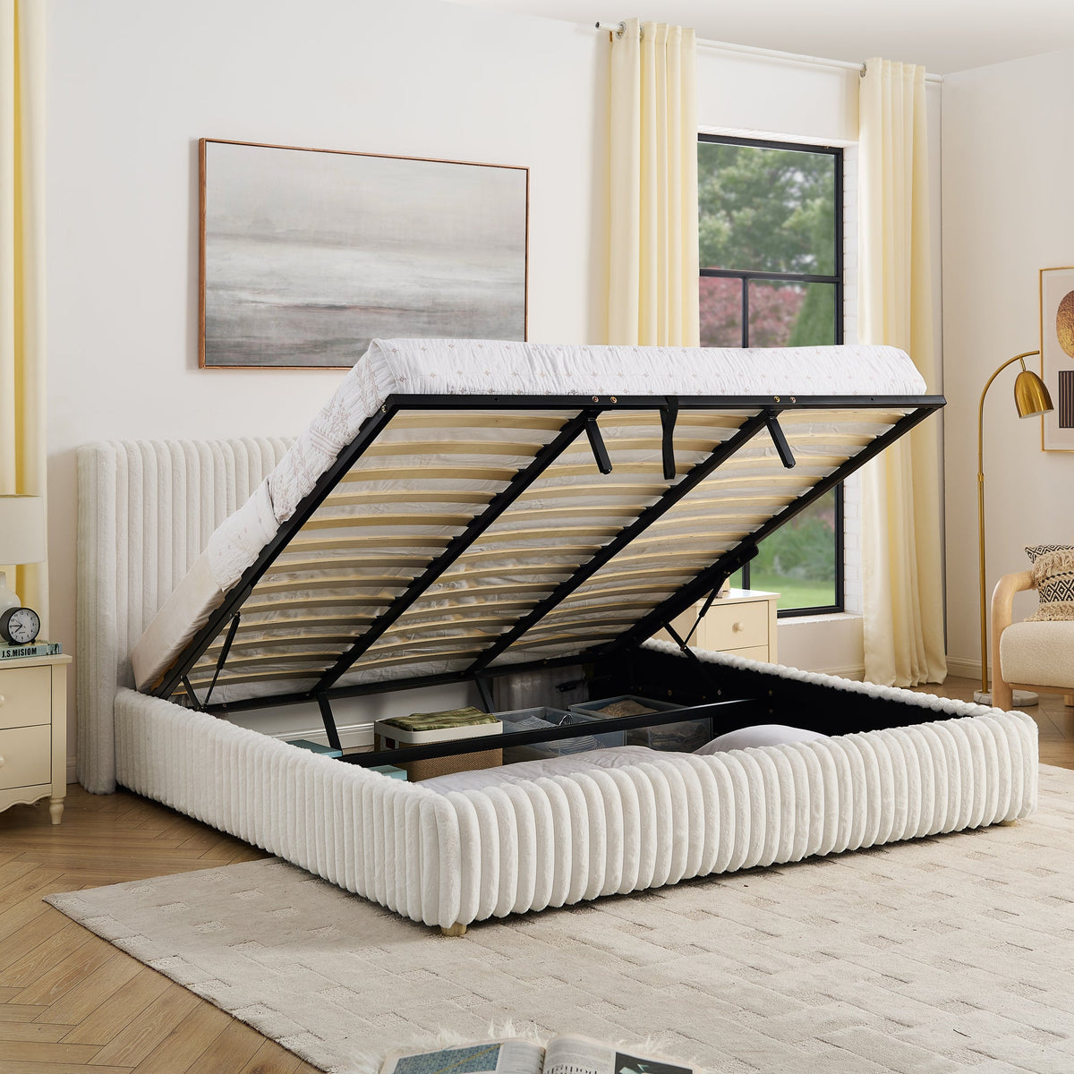 King Functional Vertical Striped Bed with Gas Lift Storage