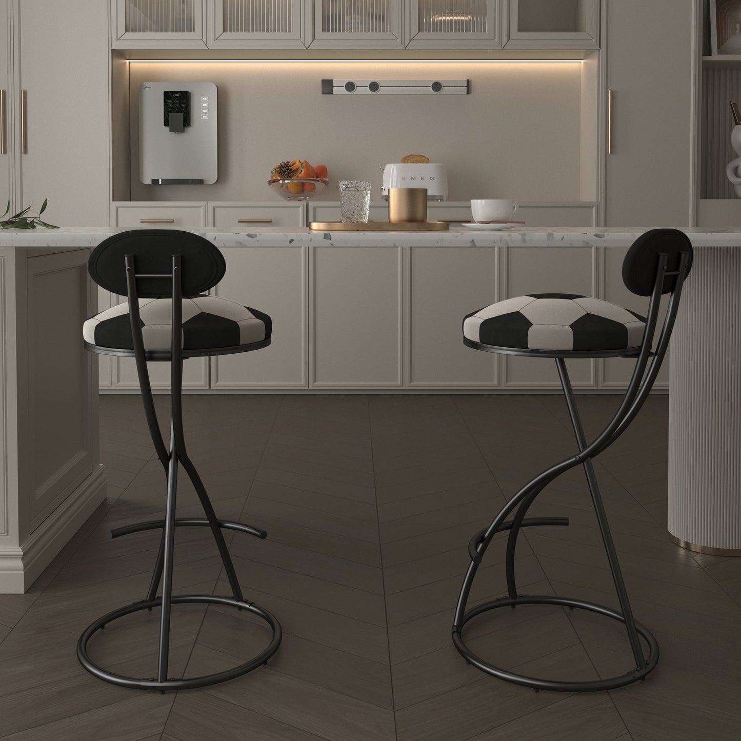 Upholstered S-Shaped Barstools Set of 2