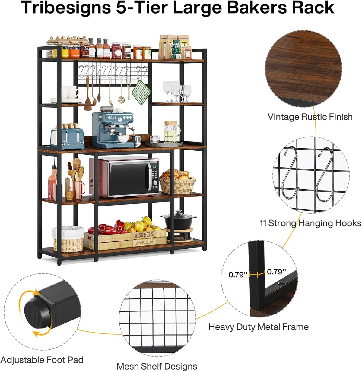 Large 55" Baker's Rack with Hutch