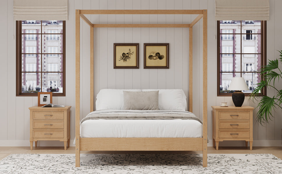 Solid Wood Queen Size Canopy Bed Frame