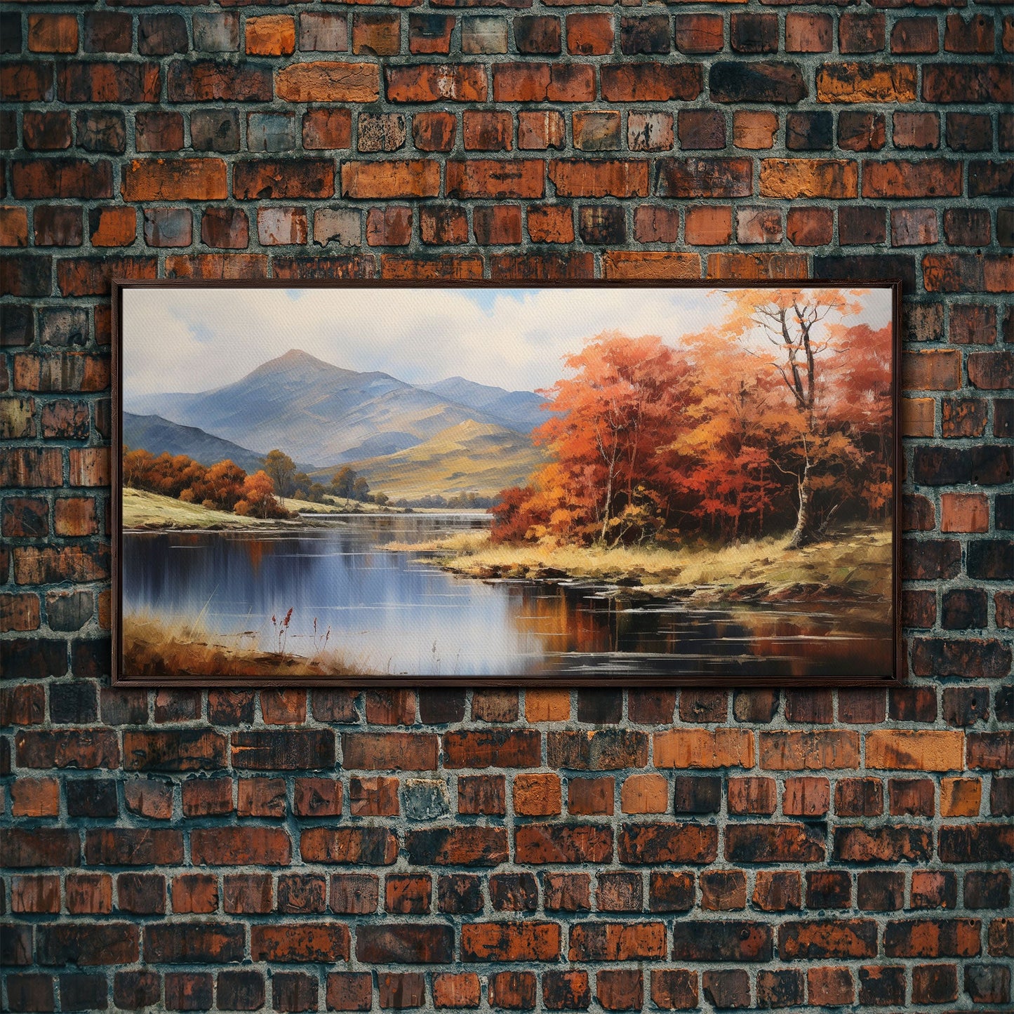 Autumn By The Lake, Framed Canvas Print, Original Landscape Painting, Fall Decor, Boho Minimalist Farmhouse Decor, Rustic Art