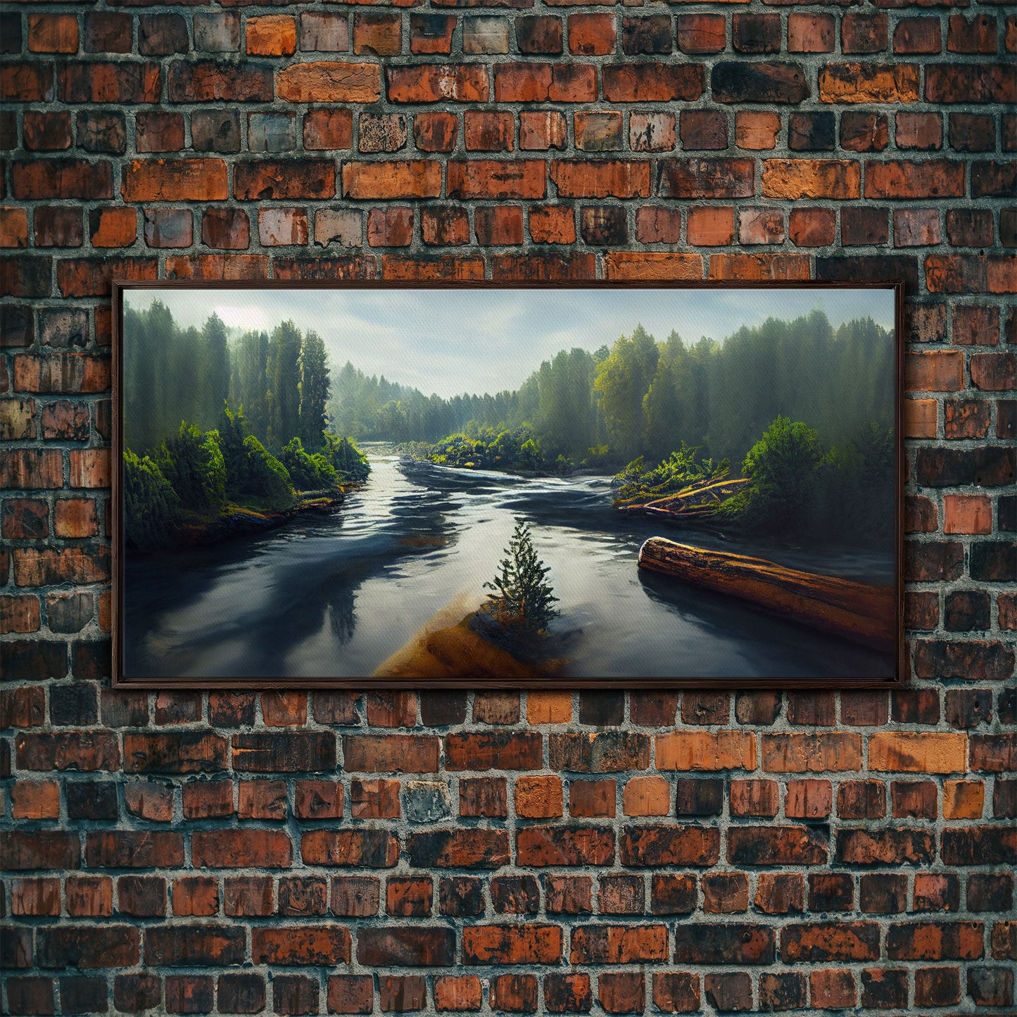 Flowing River wall decor, ready to hang canvas print wall art, blue river cabin art, lake house art