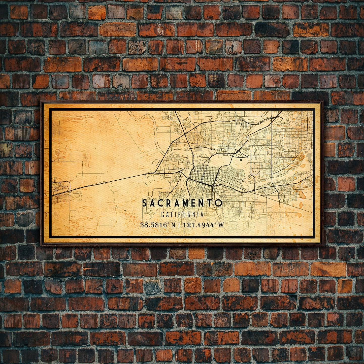 Vintage Sacramento map print poster or framed canvas | Sacramento city map print poster canvas | Sacramento, California print poster canvas