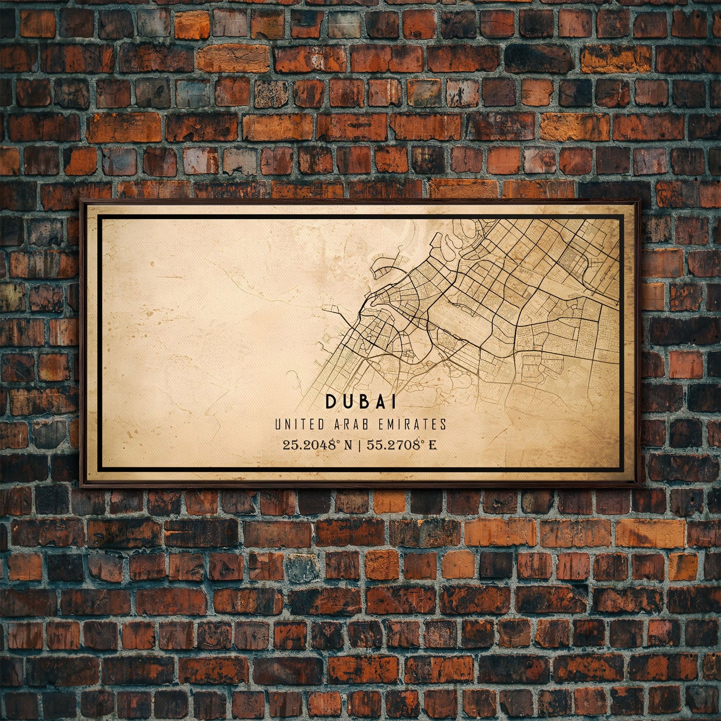 Dubai UAE map print poster or framed canvas, Dubai map print poster canvas, Dubai city map print poster canvas, Vintage Travel Art