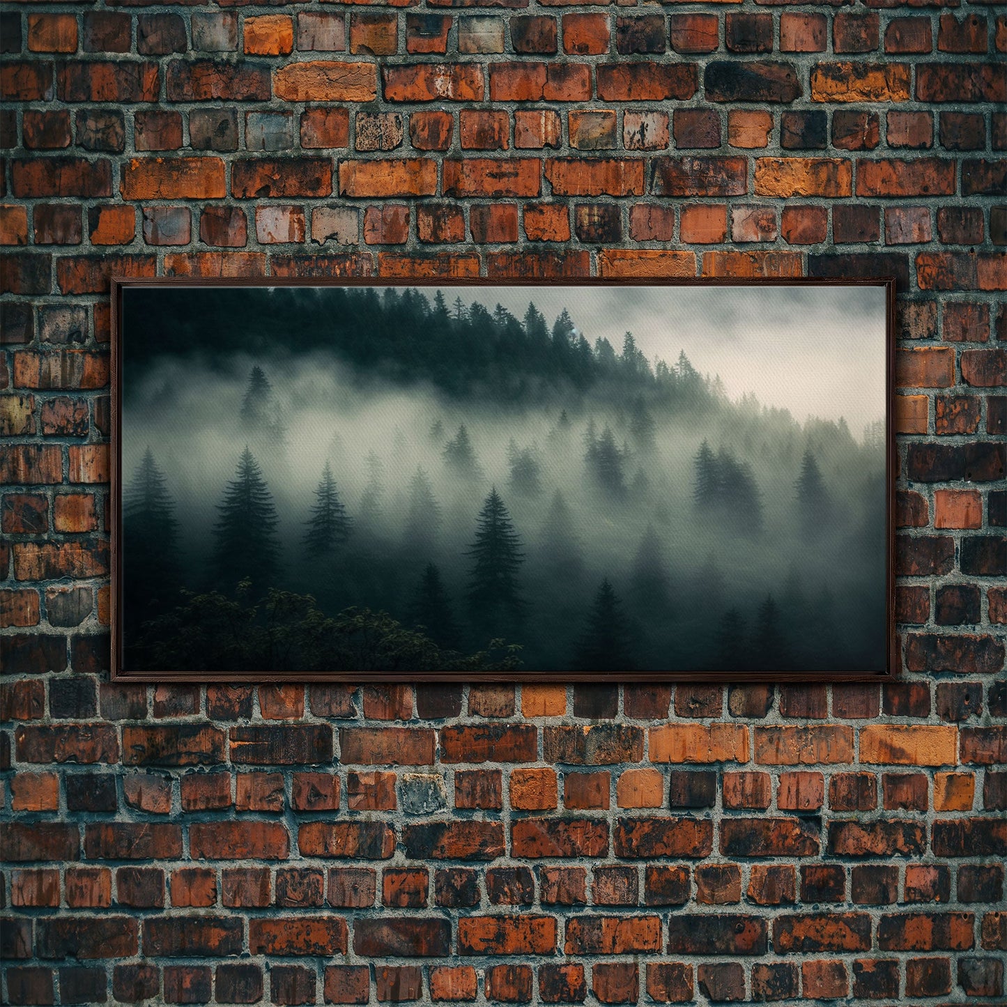 Foggy pine forest, Canadian forest art, framed canvas print, farmhouse decor, misty forst landscape