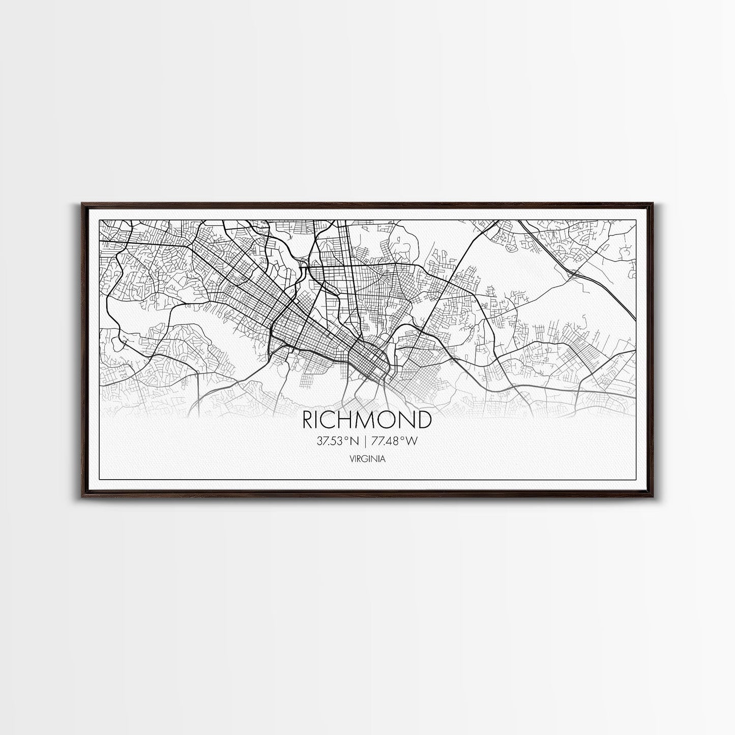 Richmond City Map, Virginia Art, Map Print, Minimalist Wall Art, Wall Art, Canvas Art, Best Gifts For Him, Wall Décor Prints, Horizontal Art