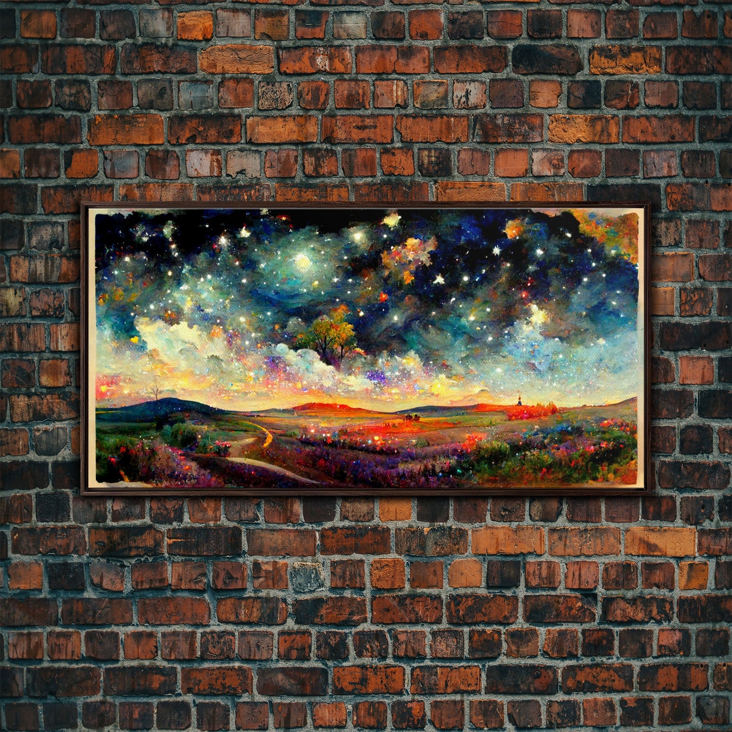 Night Starry Sky Landscape On Canvas Print Colorful Night Sky Painting Nature Painting Living Room Wall Art Spiritual Starry Painting