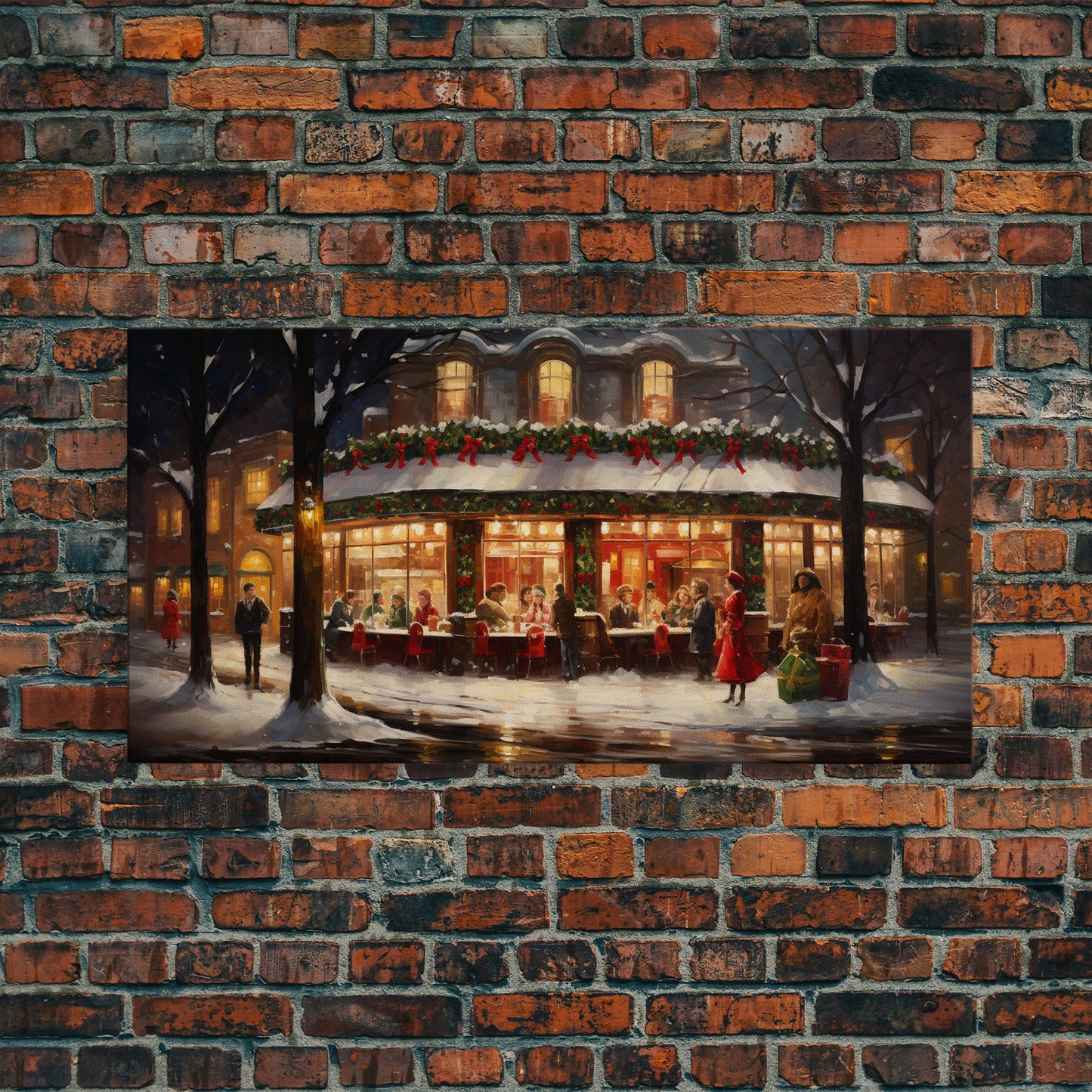 Retro 50s Diner Decorated For Christmas, Framed Canvas Print, Christmas Wall Art, Christmas Decor, Mom Christmas Gift