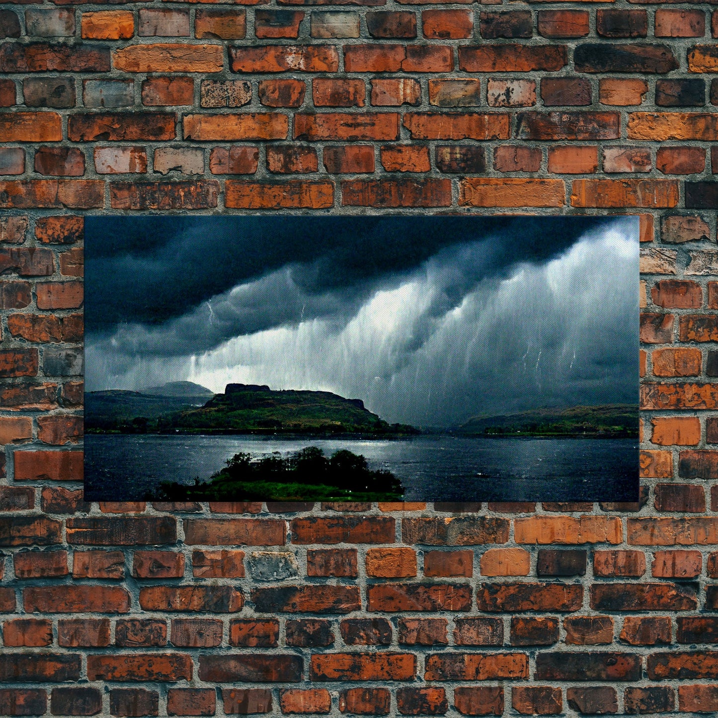 Foggy night rainstorm over the lake canvas print, nature and landscape wall art, ready to hang, cool wall art