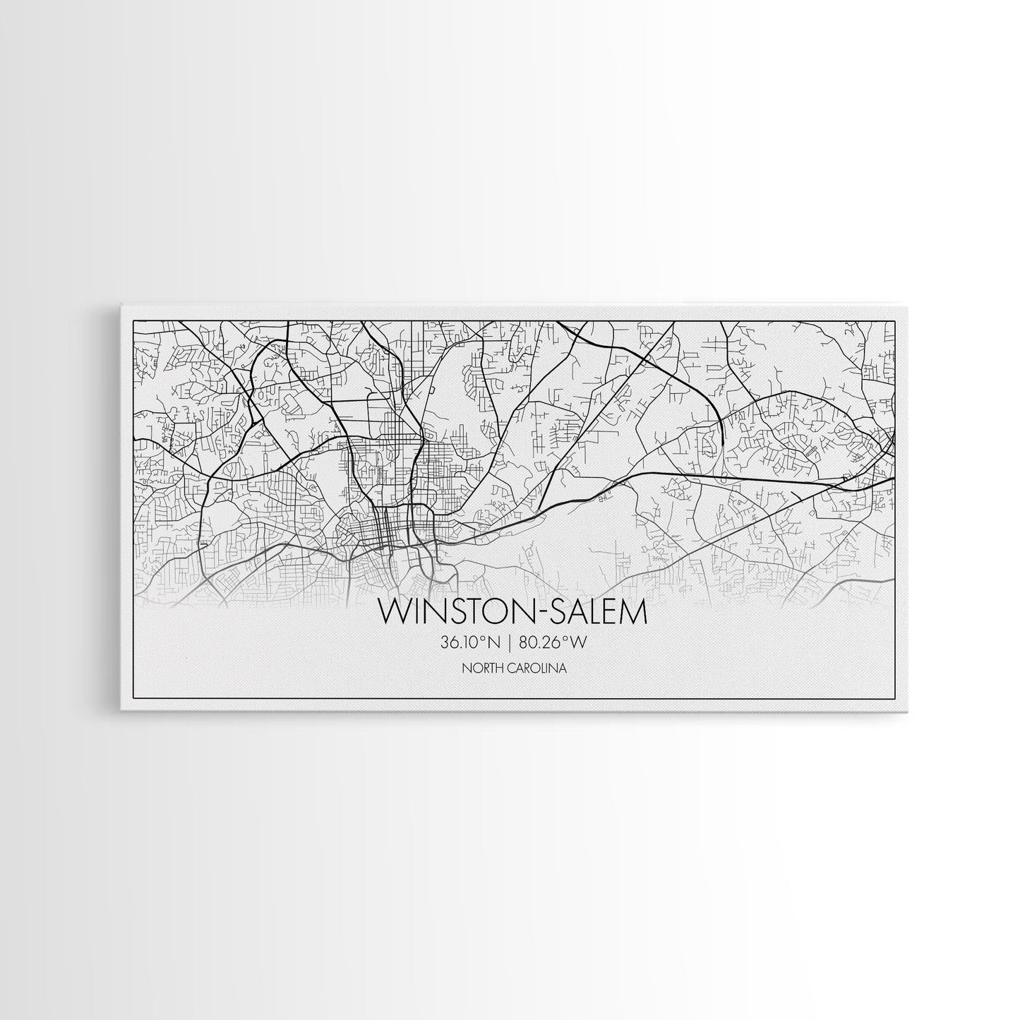 Winston Salem City Map, North Carolina Art, Map Print, Modern Wall Art, Wall Art, Canvas Art, Modern Office Art, Room Décor For Teens