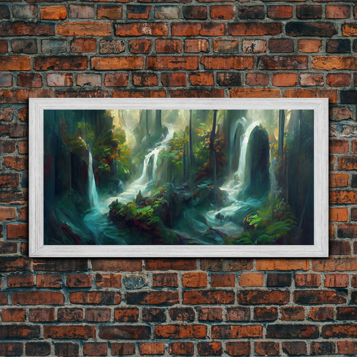 Waterfall wall art, canvas print, giclee, fantasy wall art, water color, nature wall decor, water landscape art, serenity art