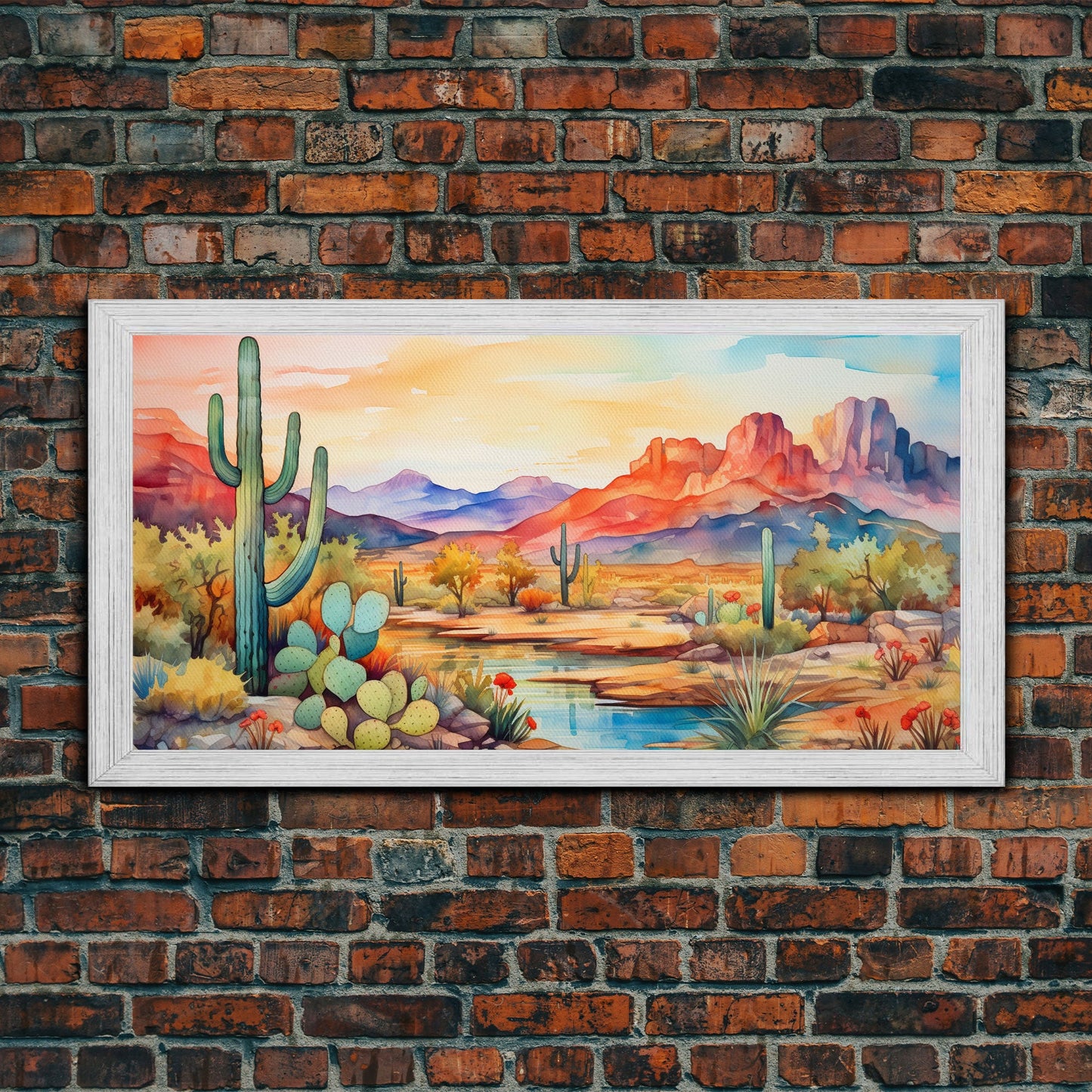 Minimalist Boho Wall Art, Pastel Desert Print, Framed Canvas Art, Unique Wall Art, Minimalist MCM Style Wall Art, Landscape Painting