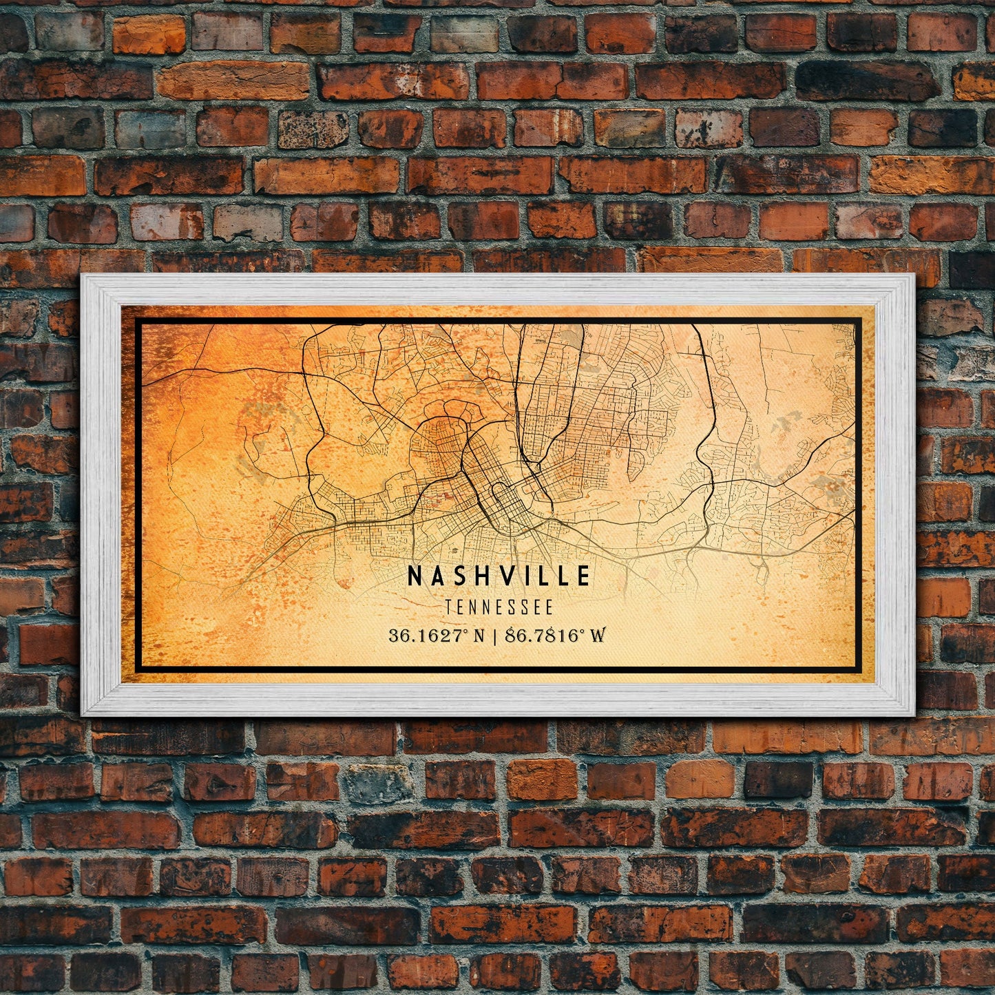Nashville Map Print, Framed Canvas Wall Art, Tennessee Street Map Art, Davidson City Street Road Map Wall Decor