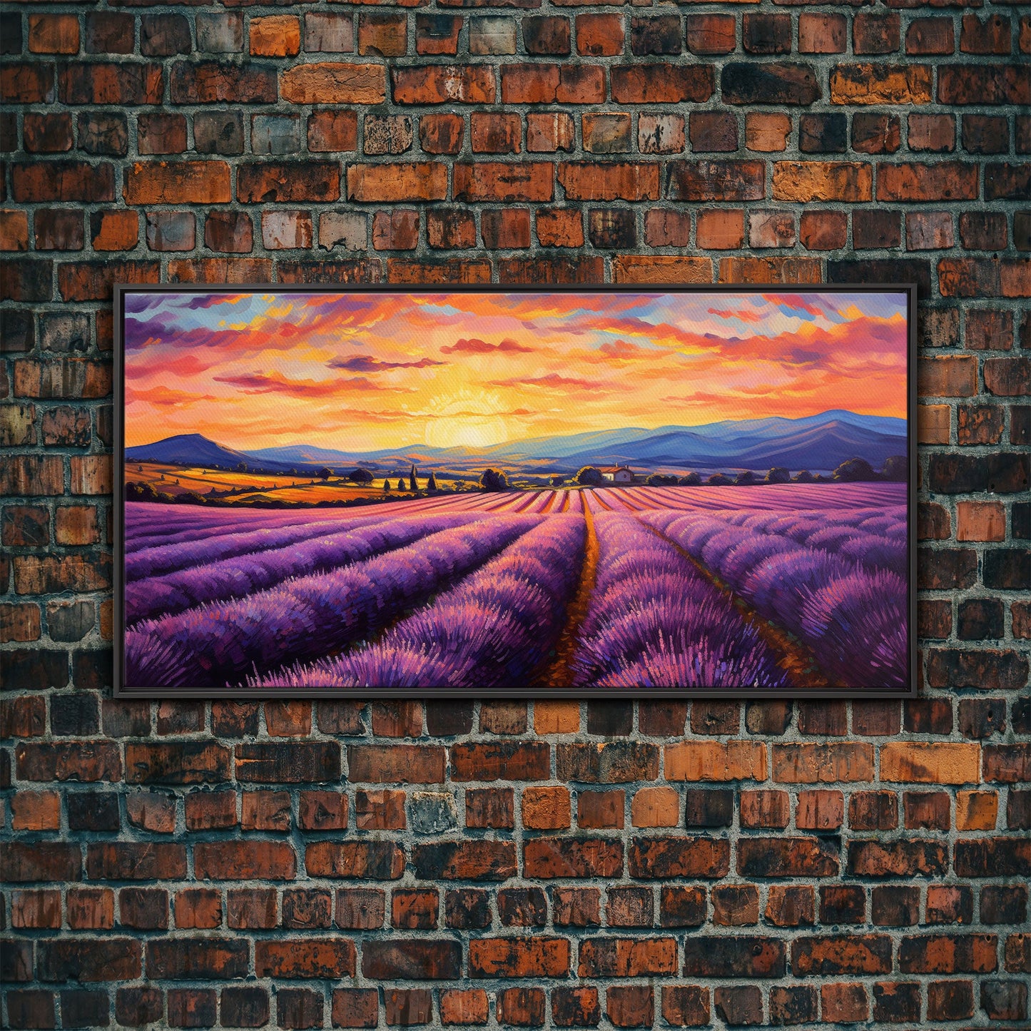 Lavender Fields, Framed Canvas Print, Purple Art, Southwestern Decor, Farmhouse Art, Centerpiece Art, Digital Wall Art, Landacape Painting