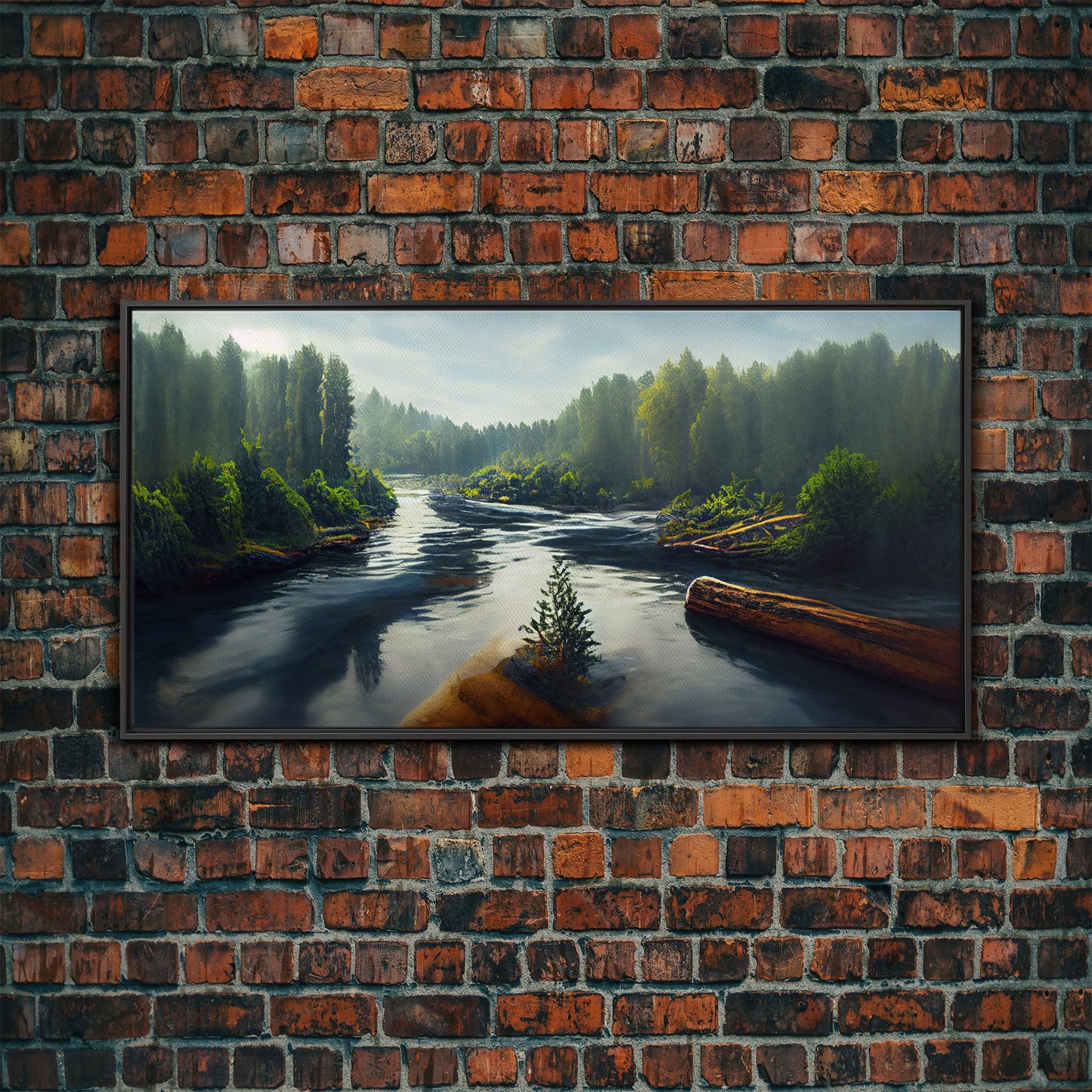 Flowing River wall decor, ready to hang canvas print wall art, blue river cabin art, lake house art