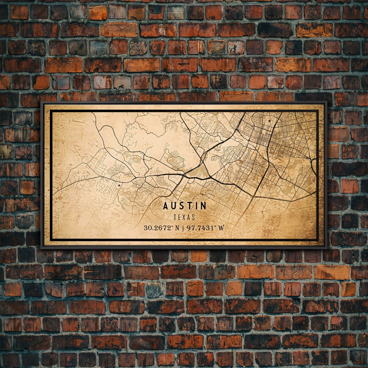 Austin Map Print Canvas or Poster, Texas Map Art, Texas Map Print, Vintage Austin Texas Map Framed Art, Retro / Distressed Office Art