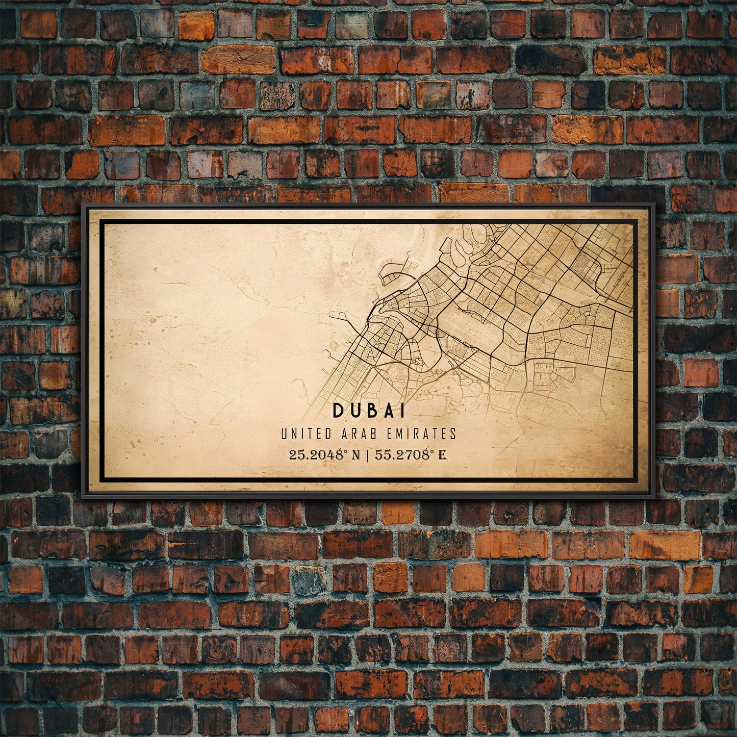 Dubai UAE map print poster or framed canvas, Dubai map print poster canvas, Dubai city map print poster canvas, Vintage Travel Art