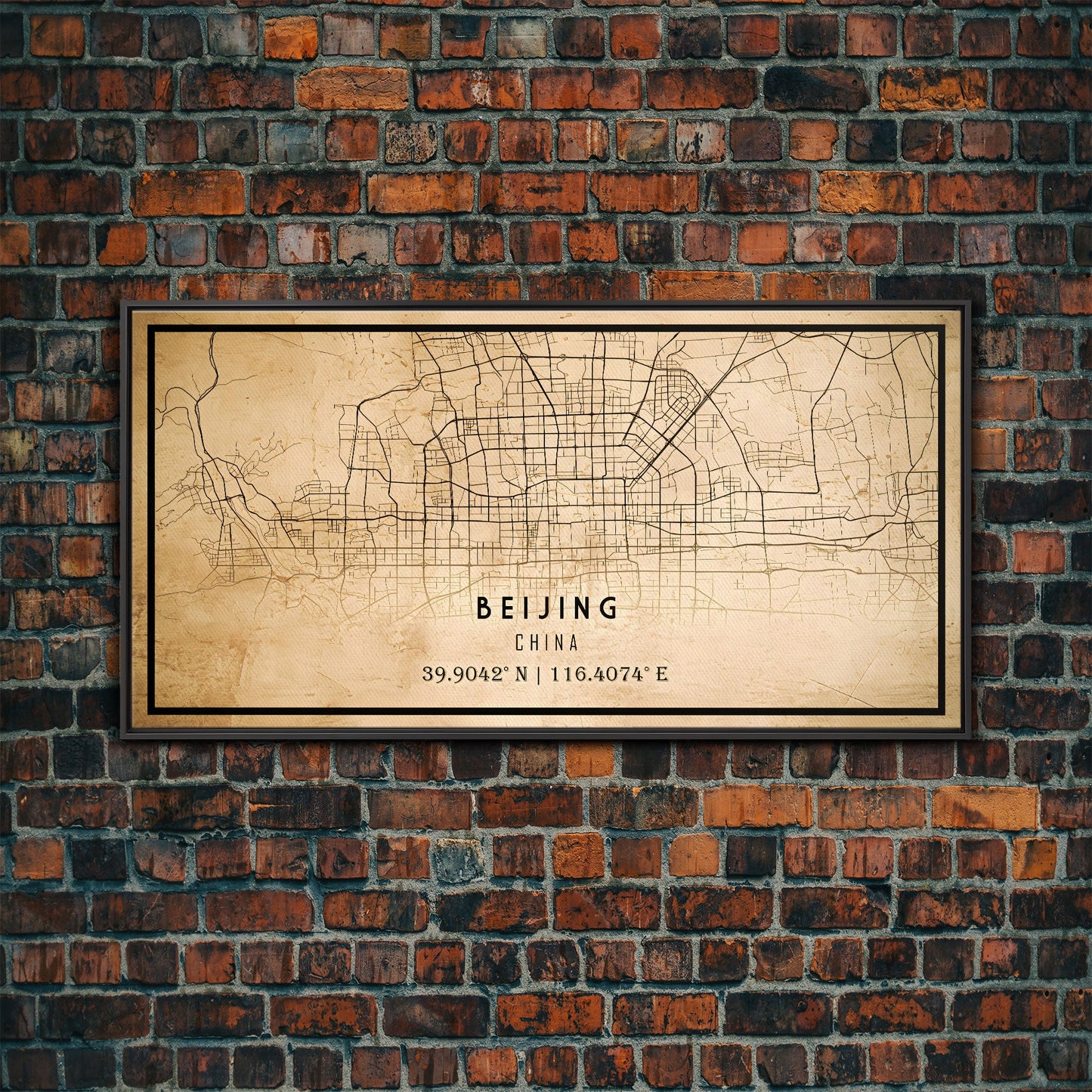 Beijing China map print poster or framed canvas, Beijing map print poster canvas, Beijing city map print poster canvas, Vintage Travel Art