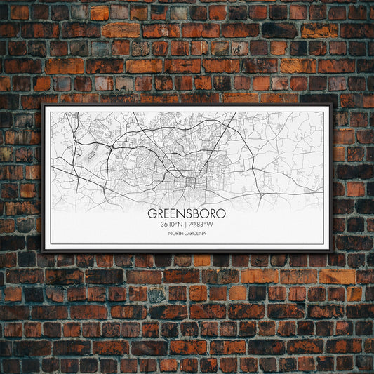 Greensboro City Map, North Carolina Map, Map Art, Minimalist Art, Wall Art, Canvas Art, Cabin Wall Art, Living Room Wall Art, New Home Gift