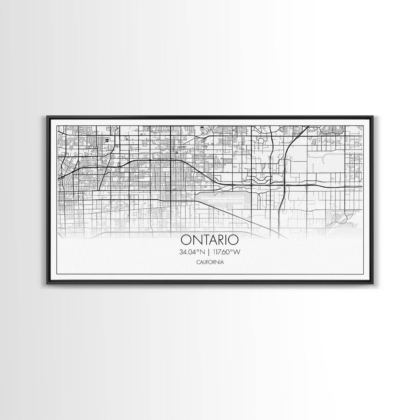 Ontario City Map, California Art, Map Print, Minimalist Wall Art, Wall Art, Canvas Art, Teen Birthday Gift, Trendy Wall Art, Horizontal Art
