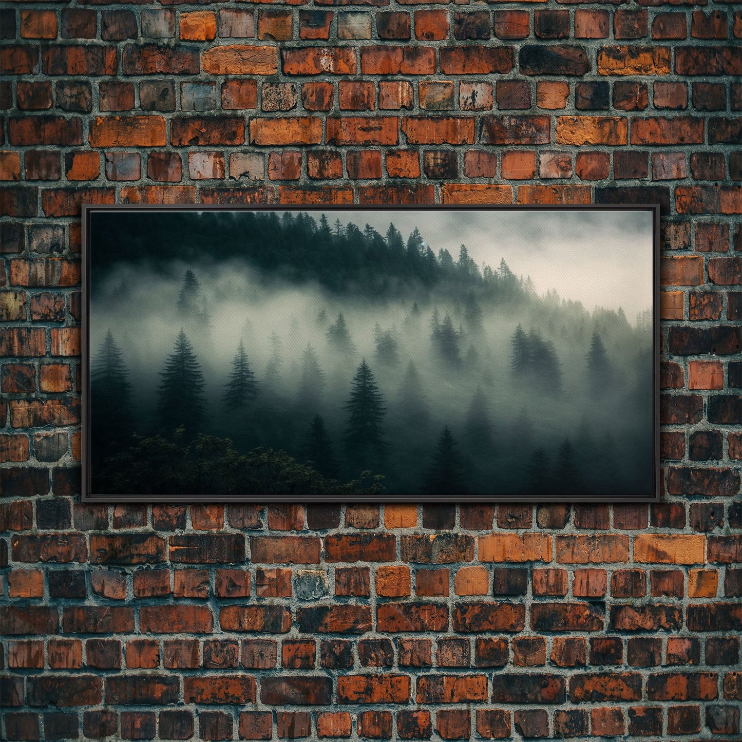 Foggy pine forest, Canadian forest art, framed canvas print, farmhouse decor, misty forst landscape
