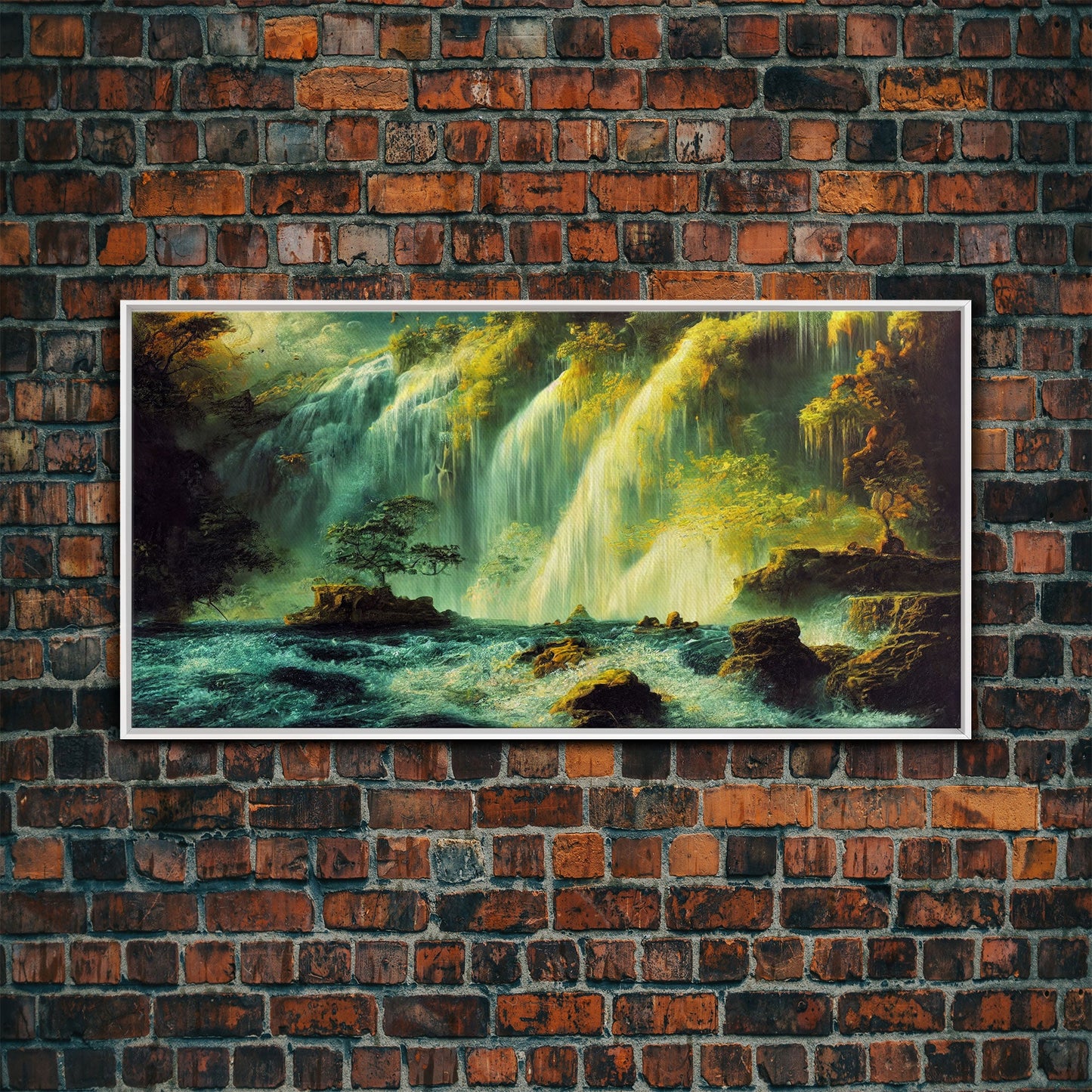 High Fantasy Wall Art, Secret Waterfall, ready to hang canvas print, framed art