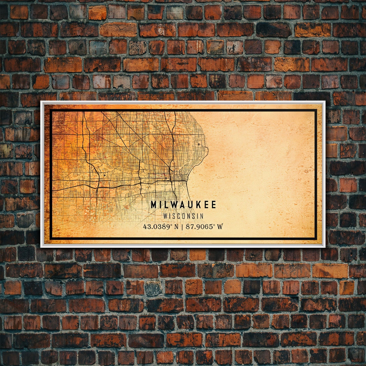 Milwaukee Wisconsin Street Map Wall Art, Framed Canvas Print, Wisconsin Map Print Poster and Canvas, Milwaukee City Office Wall Art