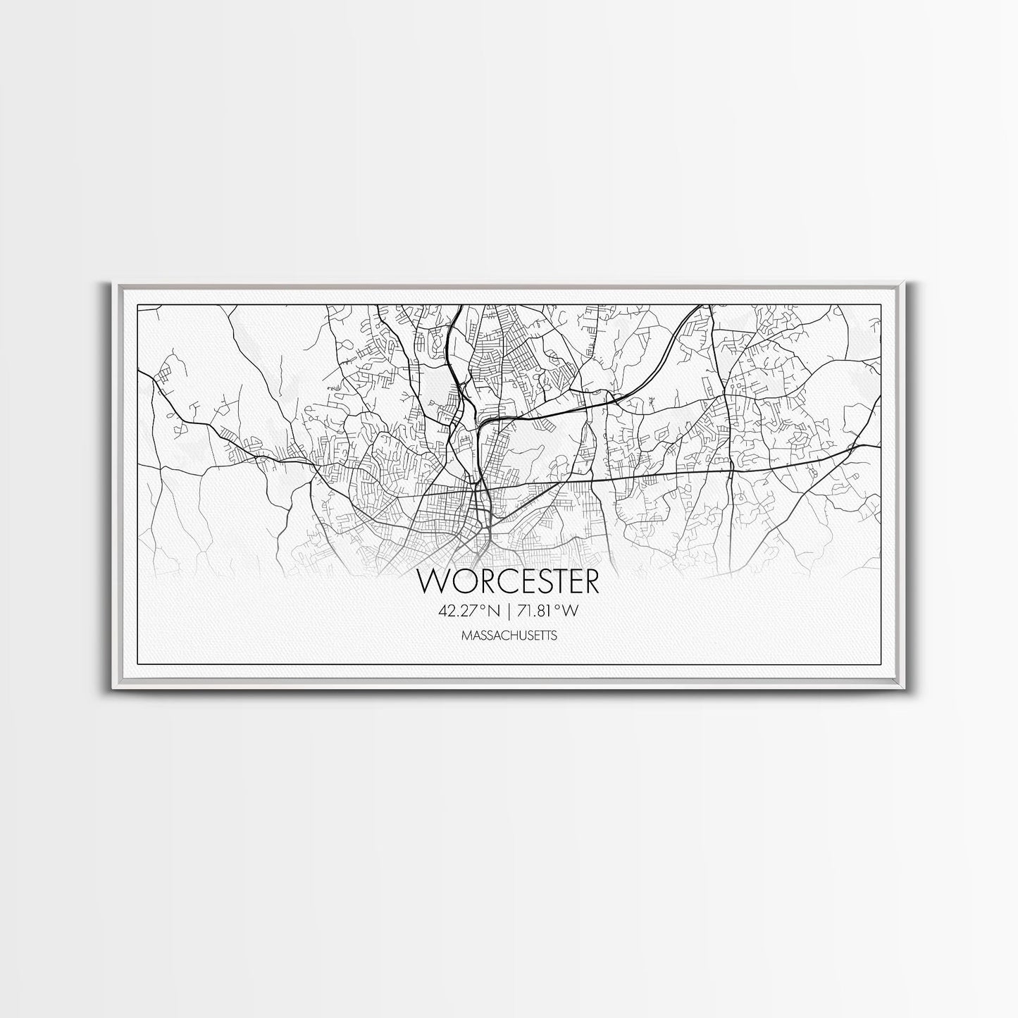 Worcester City Map, Massachusetts Art, Map Print, Modern Wall Art, Wall Art, Canvas Art, Dining Room Décor, Boho Wall Art, Prints Wall Art