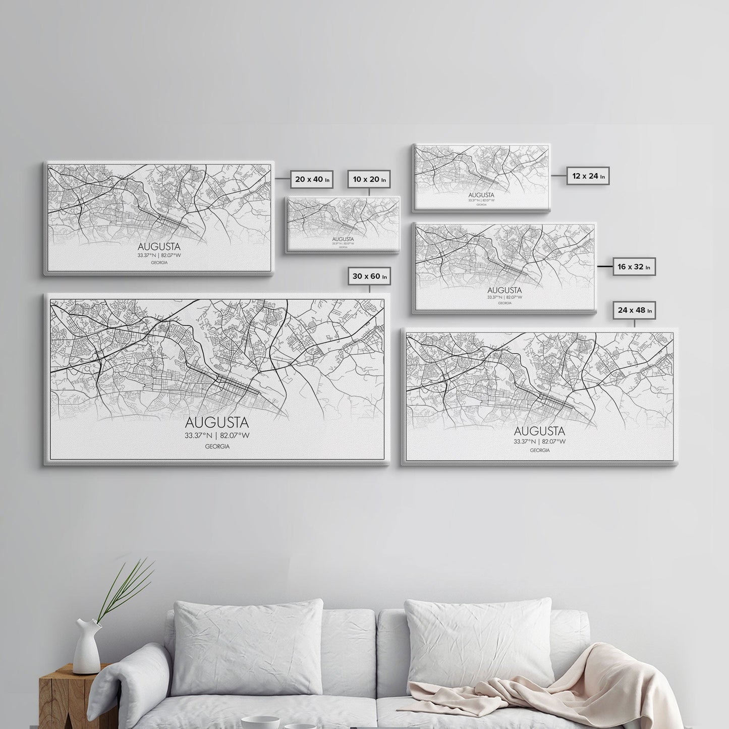 Augusta Street Map, Georgia Map, Map Print, Modern Art, Wall Art, Canvas Print, Farmhouse Décor, College Dorm Décor, Teacher Gift, Prints