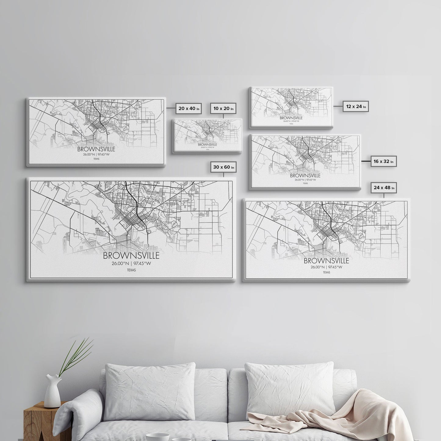 Brownsville Street Map, Texas Map, Map Print, Modern Art, Wall Art, Canvas Art, Realtor Closing Gift, Wall Décor Over The Bed, Couples Gift
