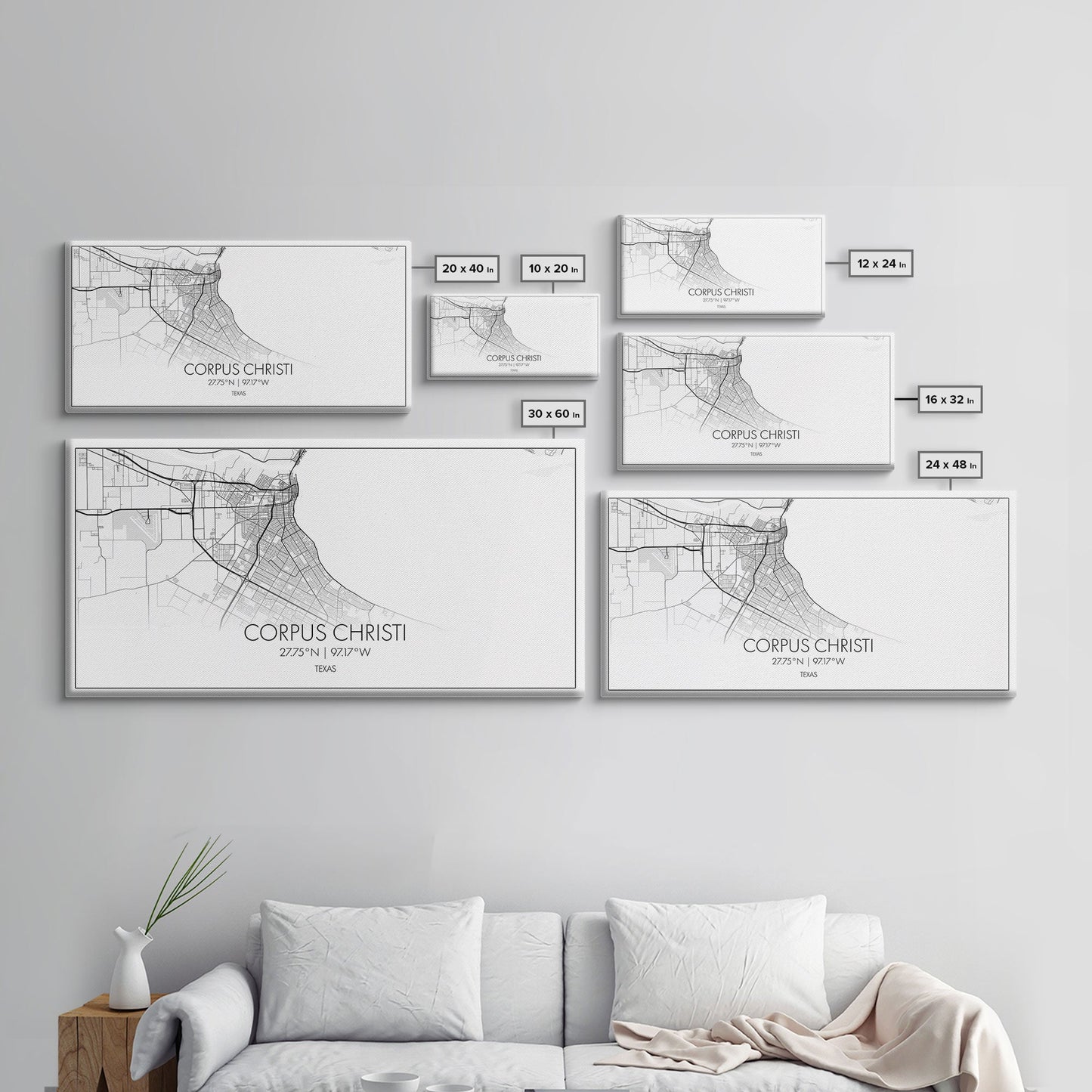 Corpus Christi Street Map, Texas Map, Map Print, Minimalist Art, Wall Art, Canvas Art, Homeschool Gifts, College Dorm Décor, Tiny Home Décor