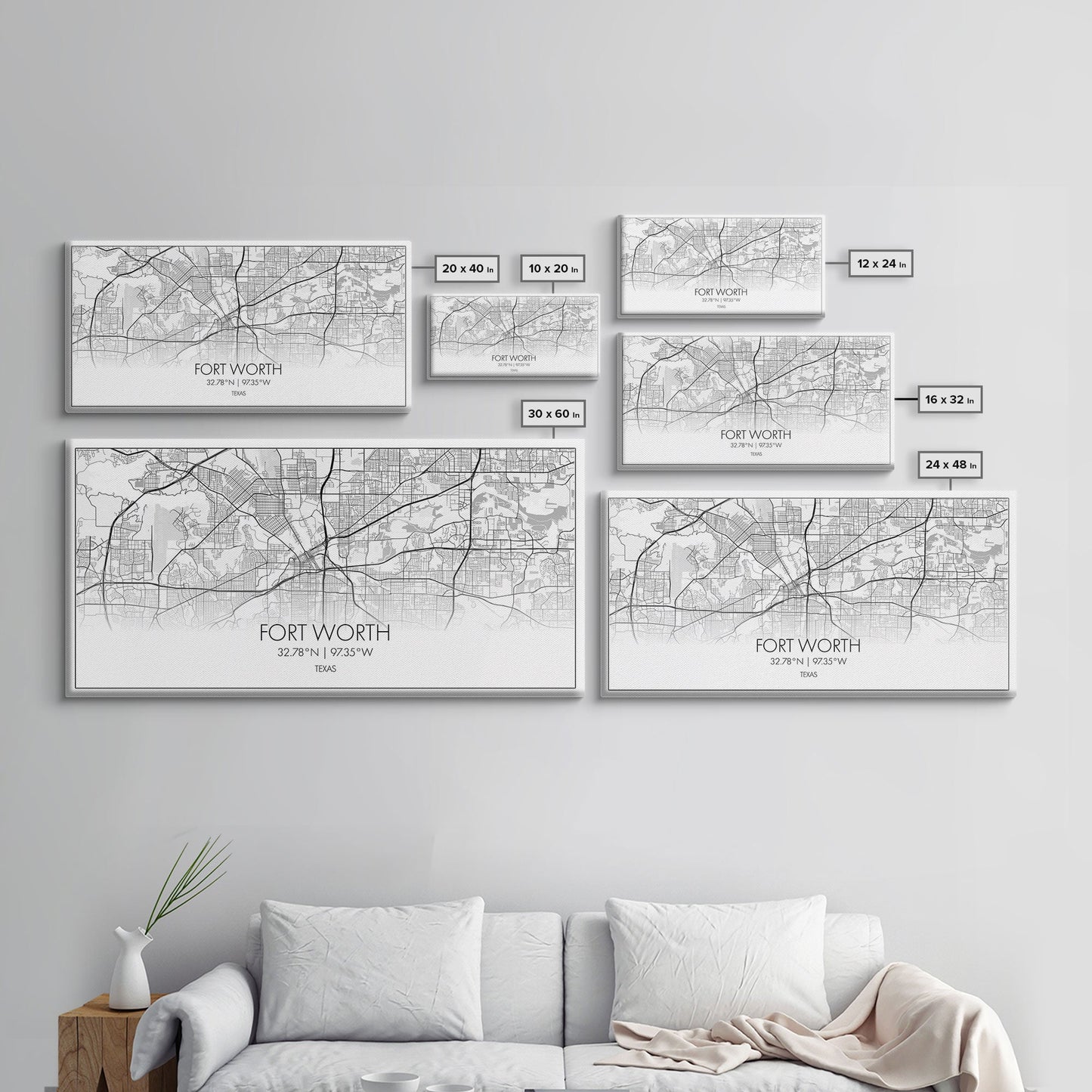 Fort Worth Map, Texas Map, Map Art, Minimalist Art, Wall Art, Canvas Art, Lake House Décor, RV Wall Décor, Birthday Gift, Office Wall Print