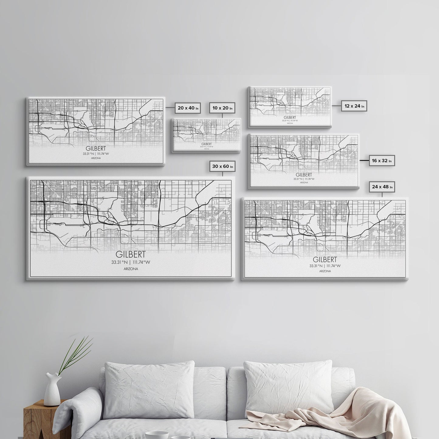 Gilbert City Map, Arizona Map, Map Art, Minimalist Art, Wall Art, Canvas Art, Lake House Décor, Ranch House Décor, Dorm Wall Décor, Home Art