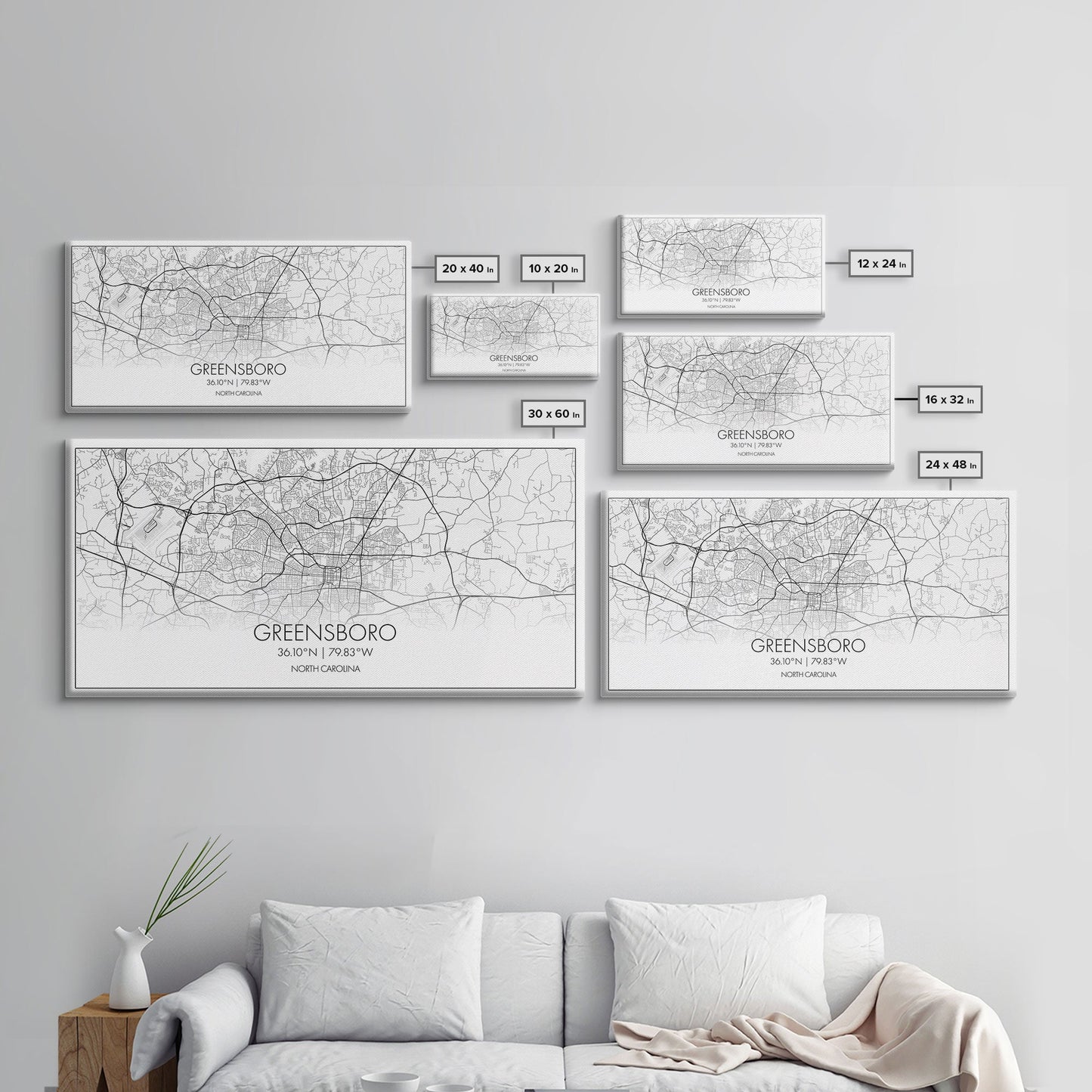 Greensboro City Map, North Carolina Map, Map Art, Minimalist Art, Wall Art, Canvas Art, Cabin Wall Art, Living Room Wall Art, New Home Gift