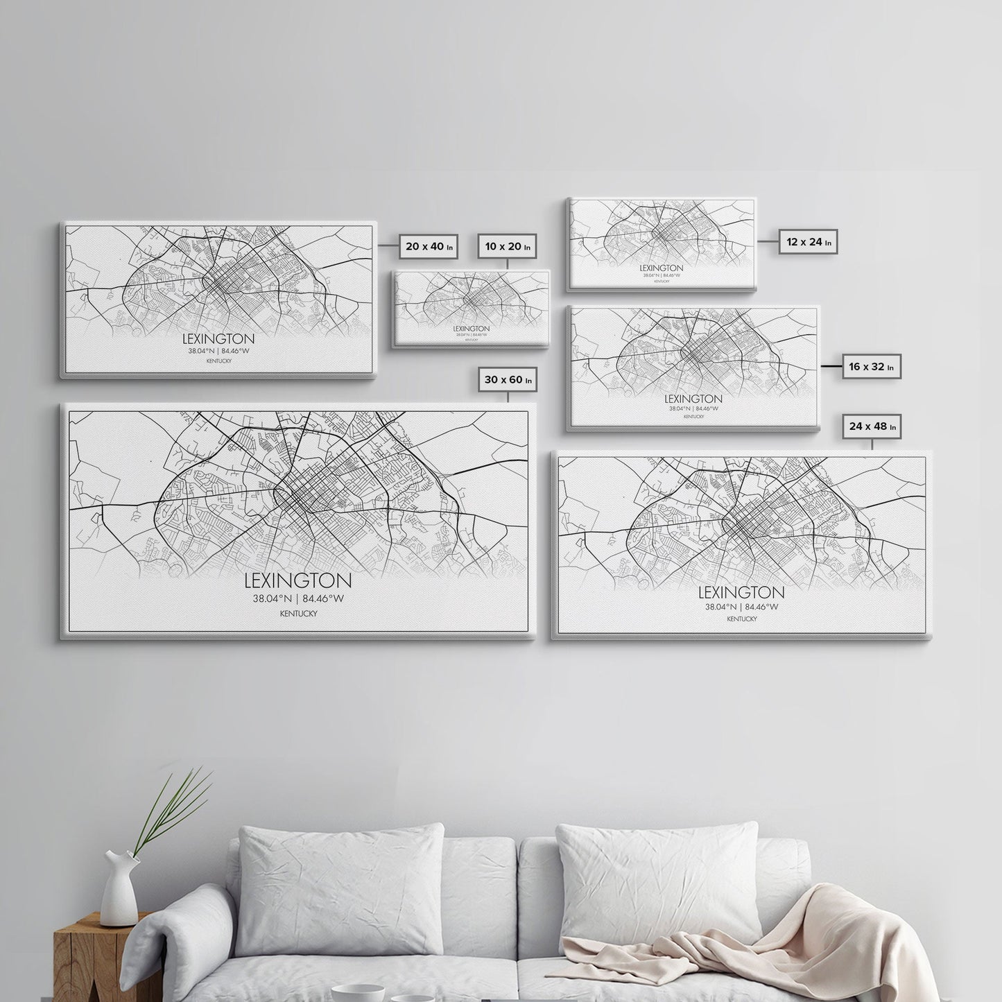 Lexington City Map, Kentucky Map, Map Art, Modern Art, Wall Art, Canvas Art, Dorm Room Decor, Country Wall Art, Housewarming Gift, Prints