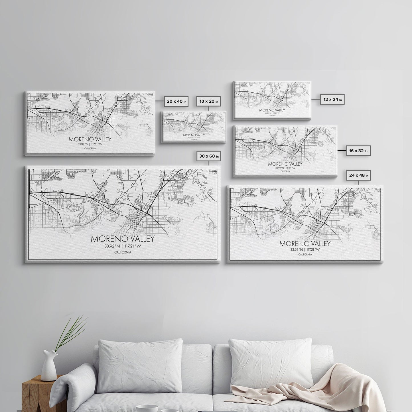 Moreno Valley City Map, California Map, Map Art, Minimalist Wall Art, Wall Art, Canvas Art, Horizontal Print, PHD Graduation Gift, Office