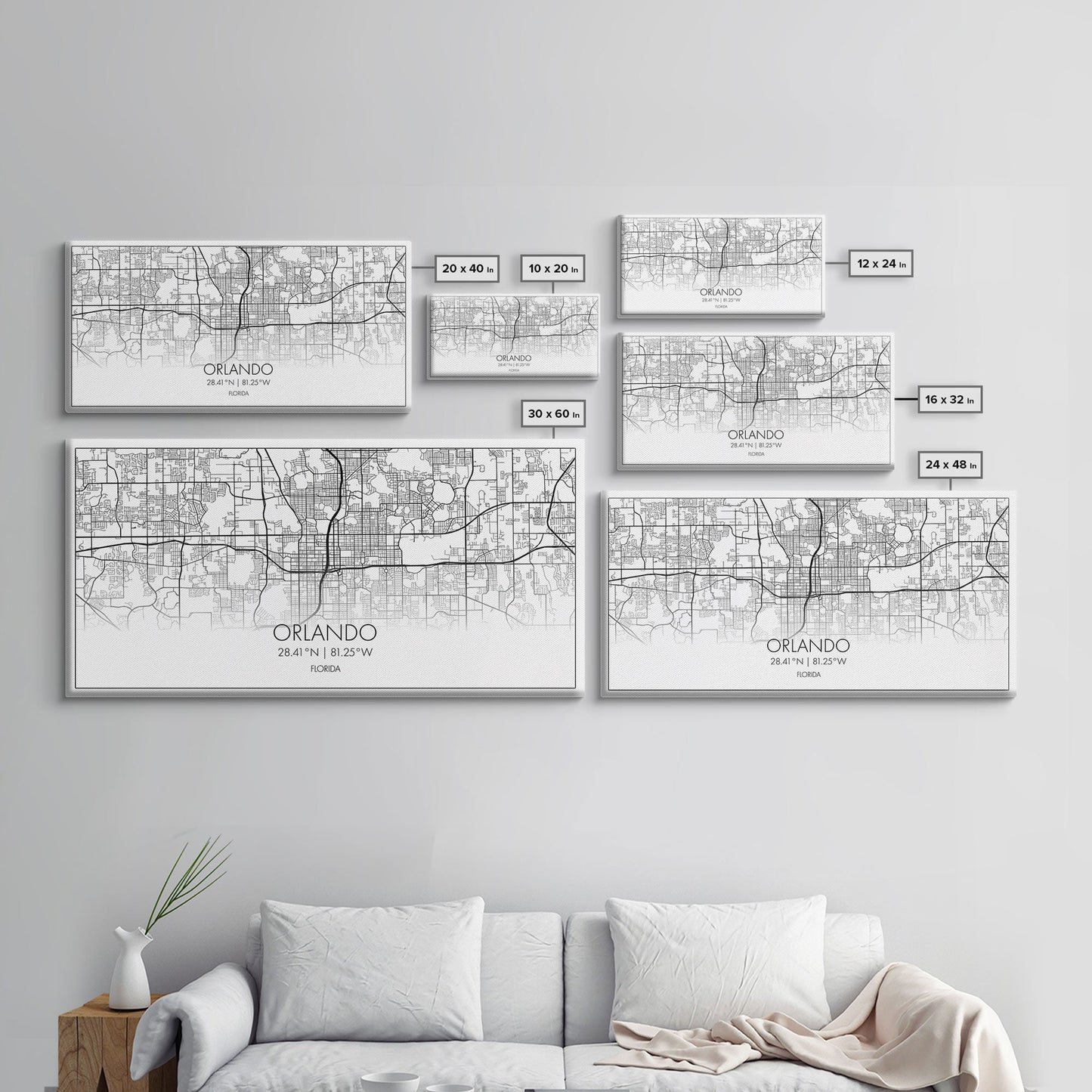 Orlando City Map, Florida Art, Map Print, Minimalist Wall Art, Wall Art, Canvas Art, New Homeowner Gift, Gaming Wall Décor, Wall Hanging