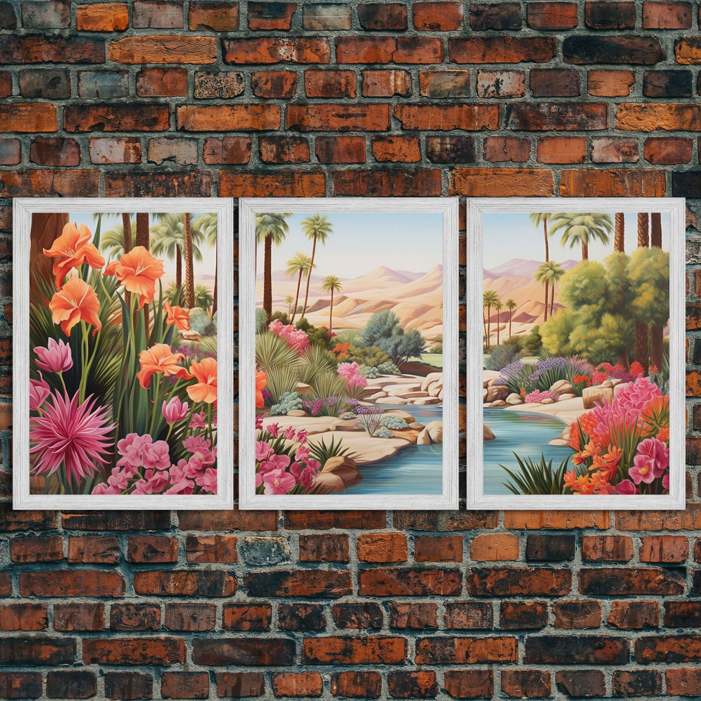 Floral Art Print, Palm Trees Art, Desert Wall Art, Mountain Art, Canvas Print, Wall Art, 3 Piece Wall Art, Gift For Coworker, Western Decor