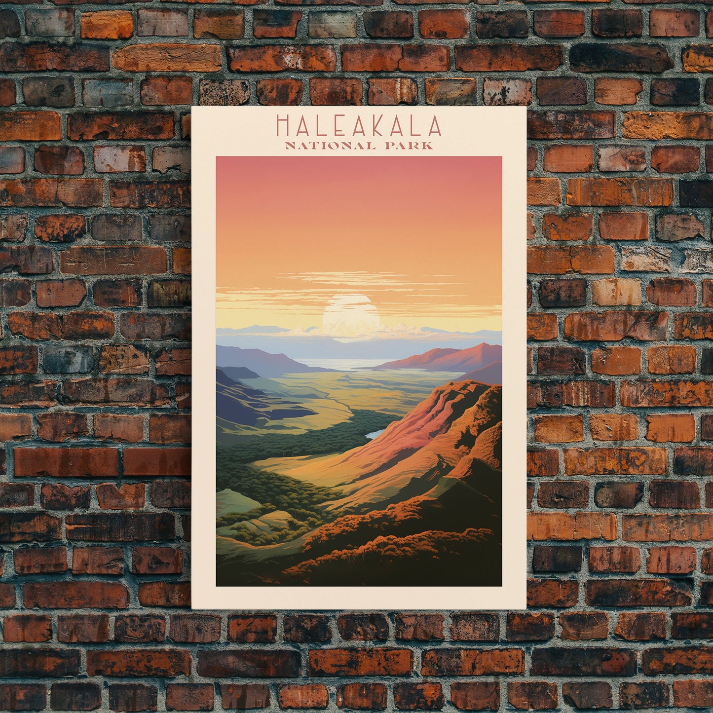 Haleakala National Park Hawaii Travel Art, National Park Print, Minimalist Travel Art, Midcentury Modern Style Landscape Painting