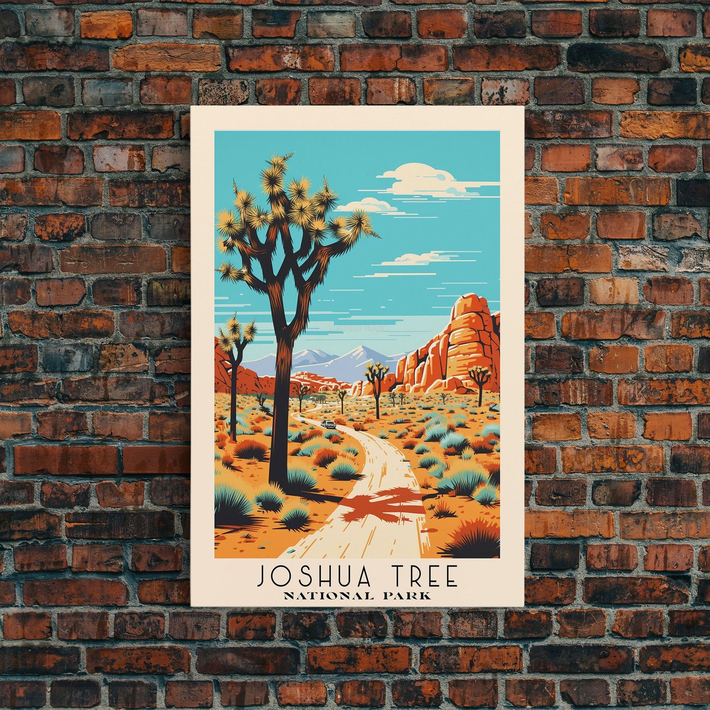 Joshua Tree National Park California Travel Art, National Park Print, Minimalist Travel Art, Midcentury Modern Style Landscape Painting