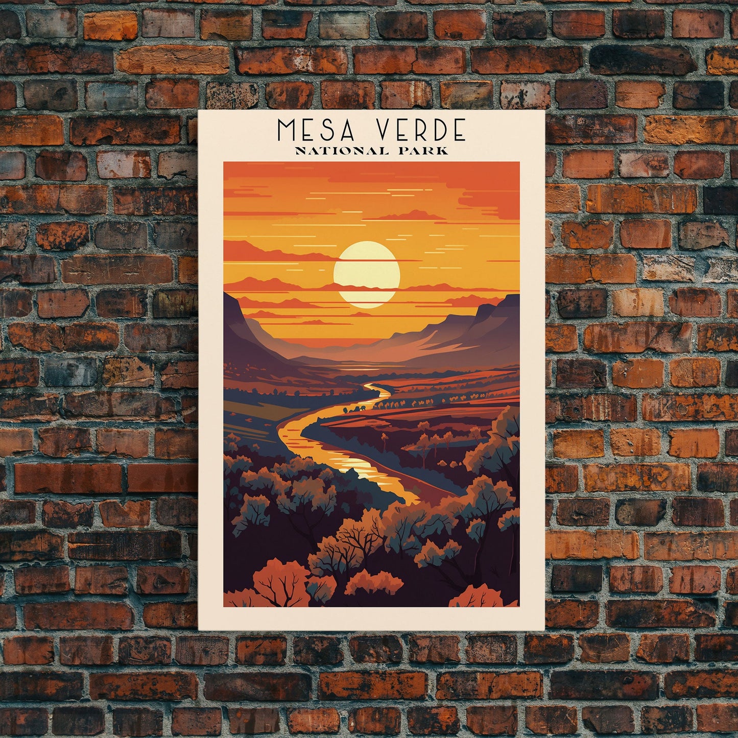 Mesa Verde National Park Colorado Travel Art, National Park Print, Minimalist Travel Art, Midcentury Modern Style Landscape Painting