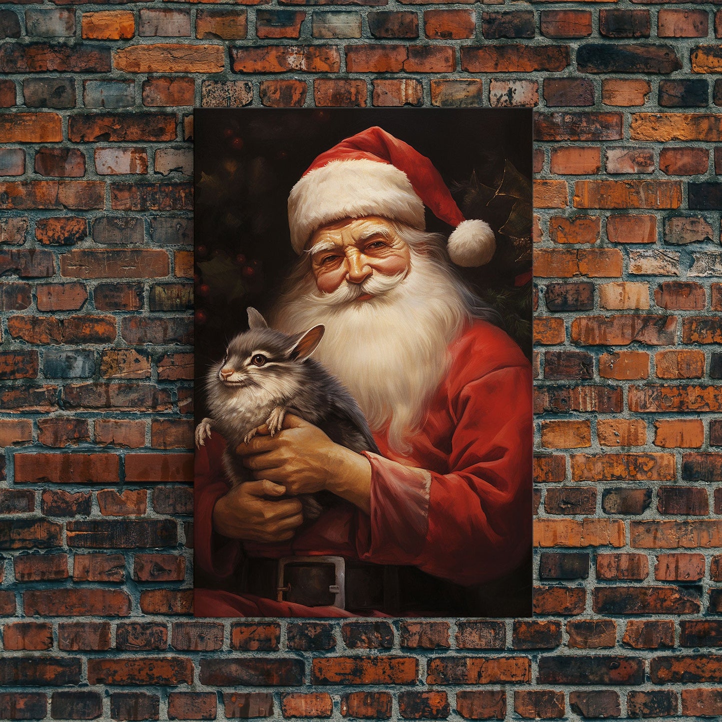 Santa Claus And His Chinchilla, Christmas Wall Art, Dog Gift, Christmas Dog, Winter Wall Art, Santa Decor, Santa Art Print, Chinchilla Print